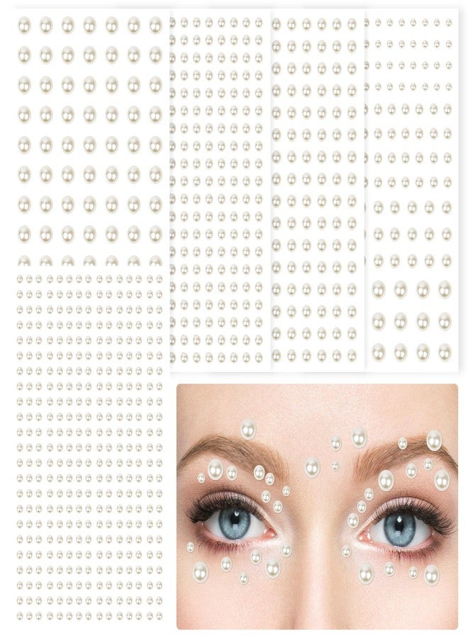 FEMBW 973Pcs Face & Hair Gems Stickers Fake Piercings– Self-Adhesive Face Jewels & Rhinestones for Eyes, Body, Makeup, Festivals – 3/4/5/6mm DIY Rave Accessories for Girls, Teens & Women (Pearl) - Image 1